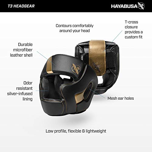 Hayabusa T3 Adjustable MMA Headgear - color: Black/Gold, size: Large