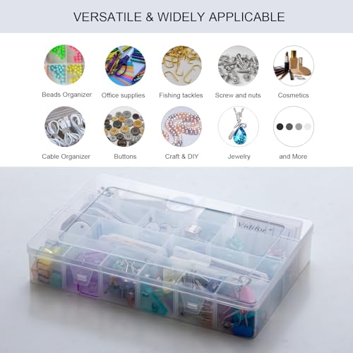 24-Grid Large Plastic Storage Box with Removable Dividers, Multi-compartment Organizer for Home, Office, Crafts, or School Supplies (2, Large)