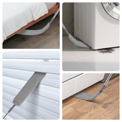 SetSail Dusters for Cleaning Retractable Gap Duster with Extension Pole Long Handle Cleaning Tools Flat Dust Cleaner with 2 Microfiber Dusting Cloths for Under Appliances Furniture Fridge