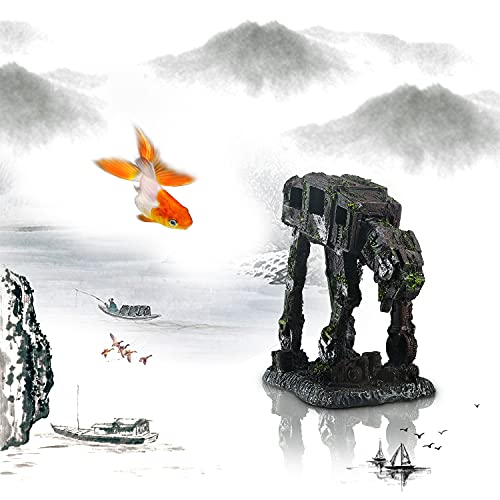 Fish Tank Decorations, Resin Aquarium Decor, Cool Robot Style, Small to Large Fish Tank Ornament Cave for Small Betta Goldfish Shrimp to Swim, Hide, Play, Rest