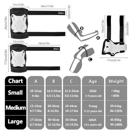 Tanden Skating Protective Gear Knee and Elbow Pads Wrist Guards for Roller Skating Skateboarding, Skate Pads Adult Knee Pads - color: White, size: Adult (14+ years)