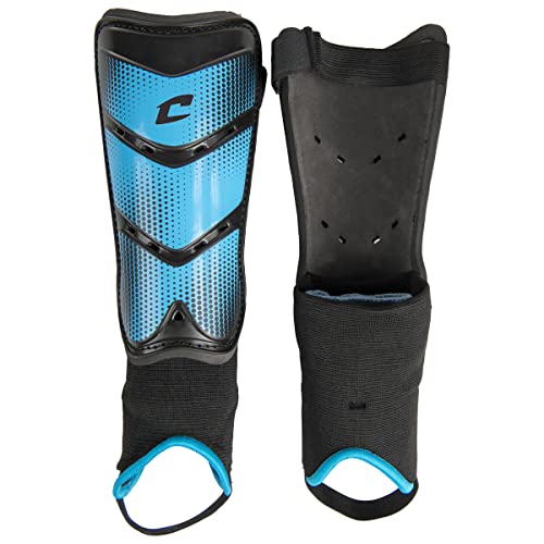 Champro League Soccer Shin Guards with Padded Ankle - color: Optic Blue, Black, size: X-Small