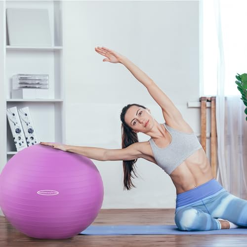 Fitvids Anti-Burst and Slip Resistant Exercise Ball Yoga Ball Fitness Ball Birthing Ball with Quick Pump - color: Purple, size: L(23-26in/58-65cm)