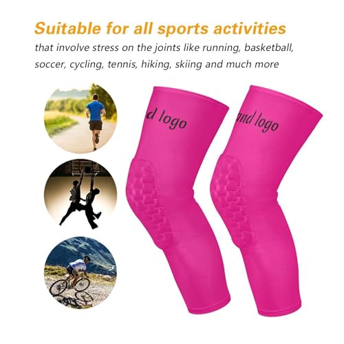Custom Logo and Name Text Deep Pink Sports Knee Pads Youth Volleyball Basketball Knee Pads Long Leg Sleeves Braces Compression Wrestling Knee Pads,Youth/Kids & Adult Sizes - color: Custom Deep Pink