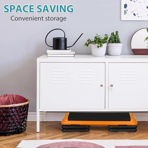 F2C 43 inch Aerobic Exercise Step Platform Adjustable Height Stepper Exercise Workout Step Bench with 4 Risers 4" - 6" - 8" Large Fitness Exercise Stair Step for Home Gym Fitness Training - color: Yellow