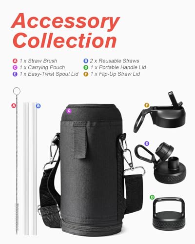 Coolflask 32 oz Water Bottle Insulated with Straw & 3 Leakproof Lids - color: Piano Night, size: 32 Ounces