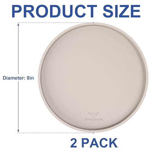 Arespark Cat Food Mat, Set of 2 Nonslip Waterproof Feeding Bowl Silicone Mats with Raised Edges for Food Water Prevent Spills, Round Eating Plates Tray for Dog Cat Puppy Kitten, 8'' x 8''