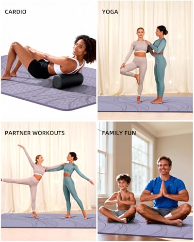 Large Yoga Mat (75.5"x47.6"x0.4"๏ผExtra Wide & Thick 10mm - color: Purple