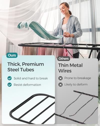 SONGMICS Clothes Drying Rack, Foldable 2-Level Stee Laundry Drying Rack - color: Black, size: 2 Tiers(22"d x 61.8"w x 64.3''h )