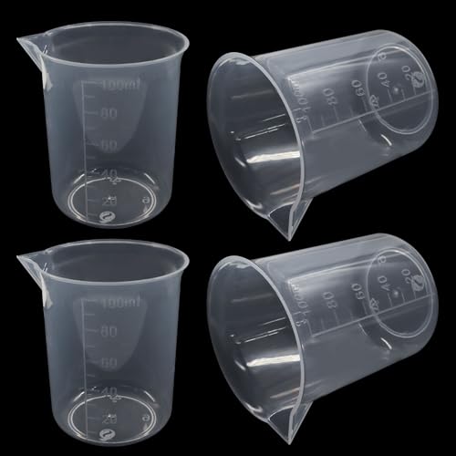 4 Pcs 100ml/3.4oz Clear Measuring Cup, Transparent Lab Liquid Mixing Cups, Plastic Graduated Beakers for Kitchen Cooking Medicine Measure Tool - size: 100ml/3.4oz, style: 4 Pcs