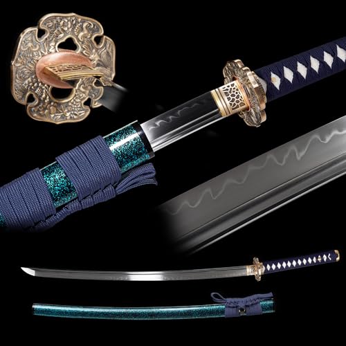 41-Inch Handmade Katana, Full Tang Clay-Tempered Spring Steel Collectible for Adults - color: L6-Steel 3