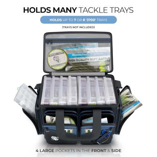 Reaction Tackle Saltwater Fishing Tackle Bags, Water Resistant 1000D PVC Tackle Box Bag with Removable Dividers, Fits 3600 and 3700 Trays, Large - size: Large Bag
