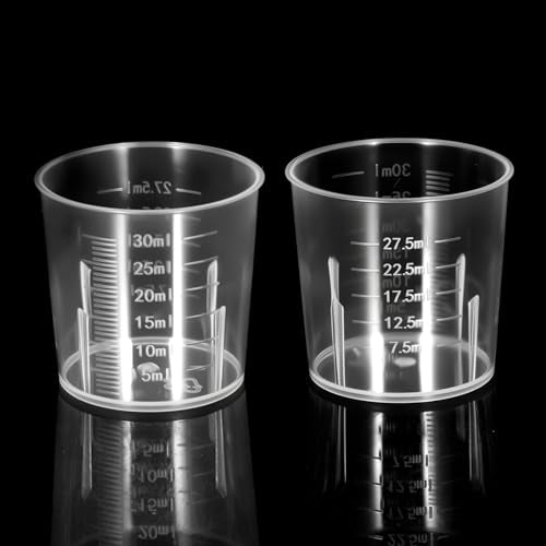 Mini Liquid Measuring Cups 20 Pcs 30ml /1oz Plastic Graduated Beakers Measuring Mixing Cup Stackable Transparent Measure Beaker Set for Lab Kitchen Crafts Home Baking Cooking Measure Tool