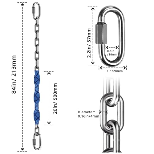 4 Stainless Steel Chains (84") Swing Chains, Heavy Duty Swing Hardware,4 Quick Connection Buckles, Indoor and Outdoor Playground Swings, Hammocks, Sandbags, 1000 lb Capacity Blue - size: 84Inch Blue of 4