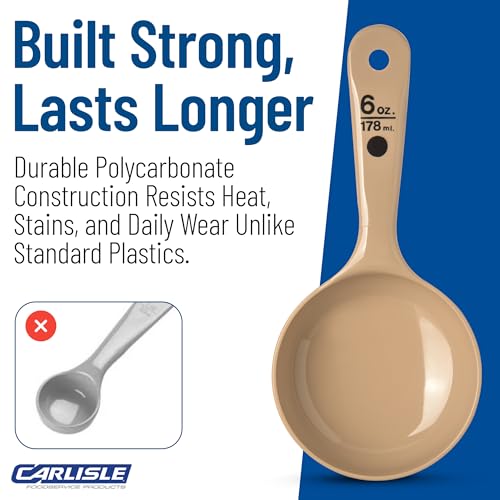 Carlisle FoodService Products Measure Miser Plastic Measuring Spoon with Short Handle, 6 Ounces, Beige