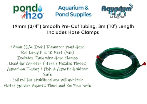 19mm (3/4'') Smooth Green Fish Tank Hose, 3m (10') Length w/Hose Clamps, Translucent Green Flexible Aquarium Tubing for Aquarium Equipment Including External Filters, Pumps, and UV Sterilizer Systems