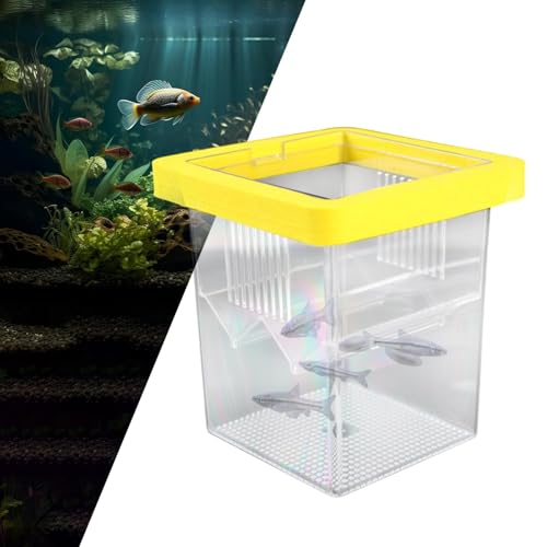 Breeder Box for Fish Tank, Aquarium Hatchery Nursery Box for Fry, Pregnant Fish, and Shrimp, Floating Isolation Tank with Suction Cups- Yellow