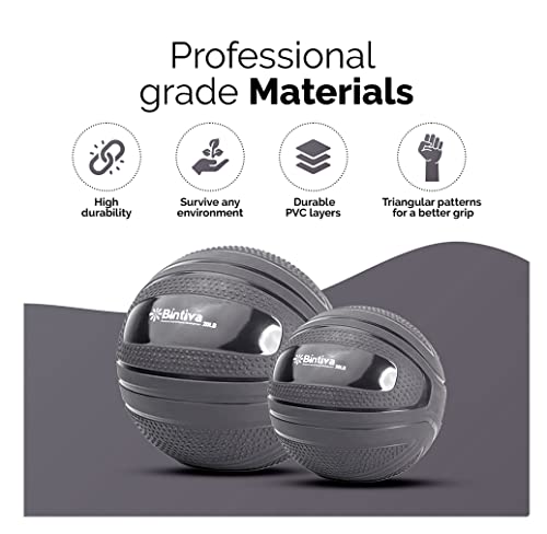 bintiva Non Bounce Slam Ball - Exercise Weighted Deadball for Workout and Fitness Routines - Medicine Dead Weight Ball - color: Black SET - 15 20 25 LBs