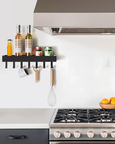 Key Holder Wall Mount Magnetic Adhesive, Key Hooks Rack with Shelf - color: Black, size: Large
