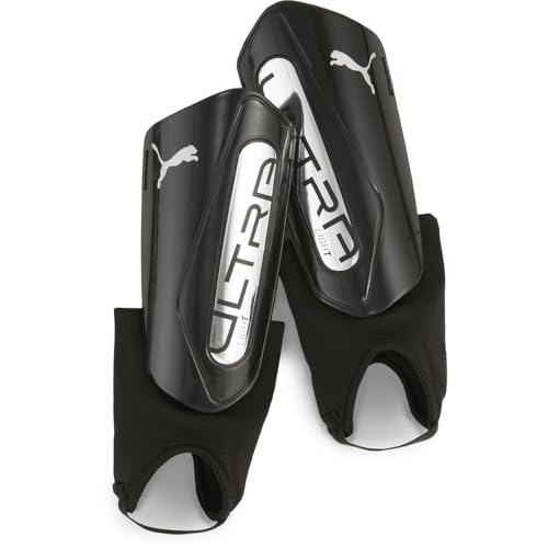 PUMA Mens Ultra Light Ankle Shinguards Soccer Cleats - color: PUMA Black-PUMA Silver SS25, size: Small