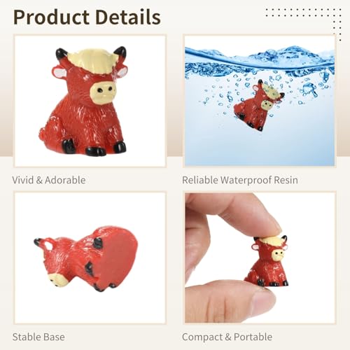 Miniature Yak Figurines: 50 Pcs Highland Cow Resin Ornaments for Fairy Gardens, Micro Landscapes, Cake Decor, Aquarium, Terrarium, Bookcase Accessories Bulk