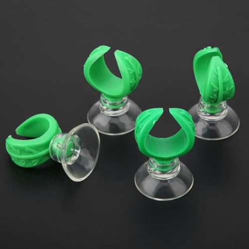 4 Pcs Green Aquarium Airline Tube Holders – Leaf Design Suction Cup Clips for 18-24mm Tubing, Adjustable Fish Tank Air Tube Clamps(S: 1.46cm)