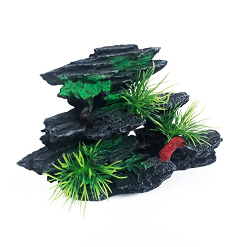 J-star Medium Aquarium Rock Mountain Decor – Realistic Resin Landscape Ornament for Fish Tanks – Enhances Underwater Scenery, Easy to Clean, Safe for Fish