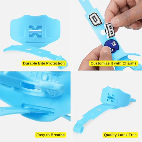 SLEEFS Soft Football Mouth Guard 2.0 - Youth Mouthguard with Strap (Removable) - Lip/Teeth Protector Mouthpiece - No Boil - for Youth/Adults, Maximum Air Flow for Flag Football, Lacrosse - Baby Blue - color: Baby Blue