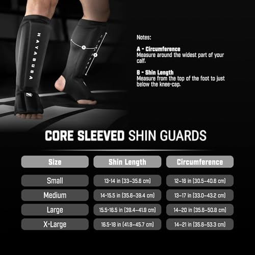 Hayabusa Core Sleeved Shin Guards for Muay Thai, Kickboxing & MMA - size: Large
