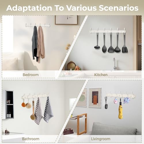 Wall Mount Coat Rack 1 Pack, White Coat Hooks Hanger with 6 Double Hooks - color: White, size: 1 Pack(6 hooks)