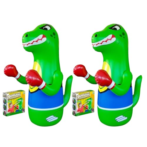 Preferred Toys 47" Inflatable Dinosaur Punching Bag for Kids - Durable Blow Up Kids Punching Bag with Bounce Back Base - Inflatable Indoor Outdoor Active Toddler Bop Play Toy - color: Green (2-Pack)