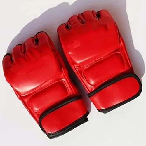 Unisex MMA Gloves, Half Finger Kickboxing Gloves with Open Palm Design for Fighting Training Muay Thai Boxing, Red