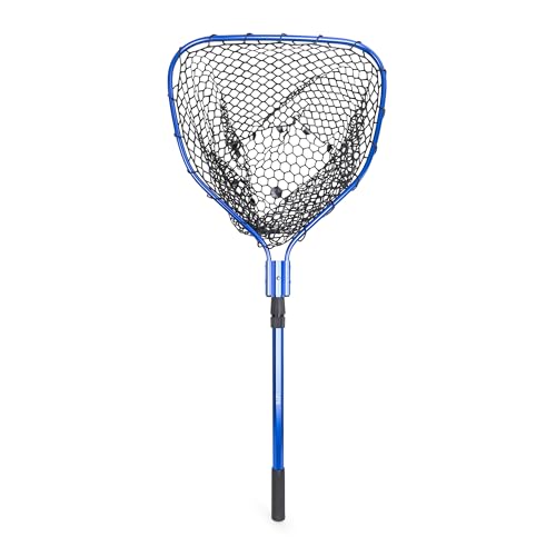 UMT Telescopic Fishing Landing Net (3.6–5 ft) — 17" x 19" Large Hoop, 10" Deep Silicone Rubber Mesh, Tight Handle Fit, for Freshwater & Saltwater, Blue