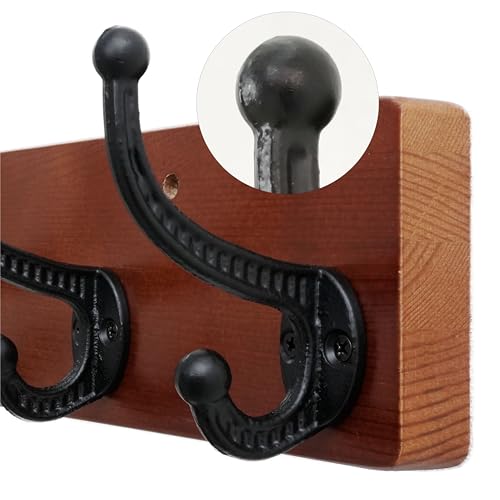 WEBI Rustic Coat Rack Wall Mount,5 Cast Iron Coat Hooks Wall Mounted,Heavy Duty Wood Wall Coat Hanger Hooks for Hanging Coats,Jacket,Clothes,Backpack,Farmhouse,Cherry - color: Cherry, size: 17 Inch