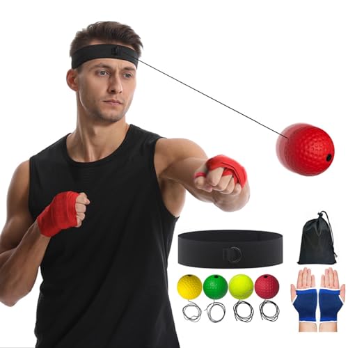 Boxing Reflex Ball Reaction Fitness | Boxing React Ball Headband for Bedroom Travel Dorm Gym Men Women Beginners Teens Professionals - color: four goals 1