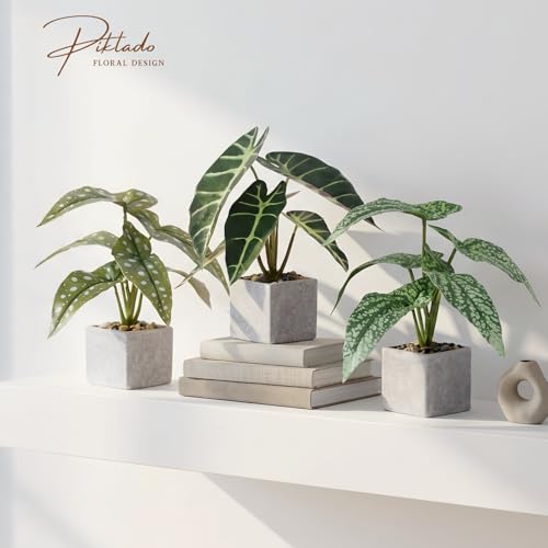 3pcs Small Fake Plants Artificial Begonia Leaves Faux Plants Indoor for Office Desk Shelf Bathroom Home Decor