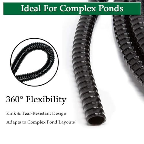 DAVCO Kinkproof 1-1/4 Dia Waterfall, Pond Tubing & Aquarium Hose, 1-1/4-Inch ID, 20 FT, Black, Corrugated - size: 1-1/4"ID