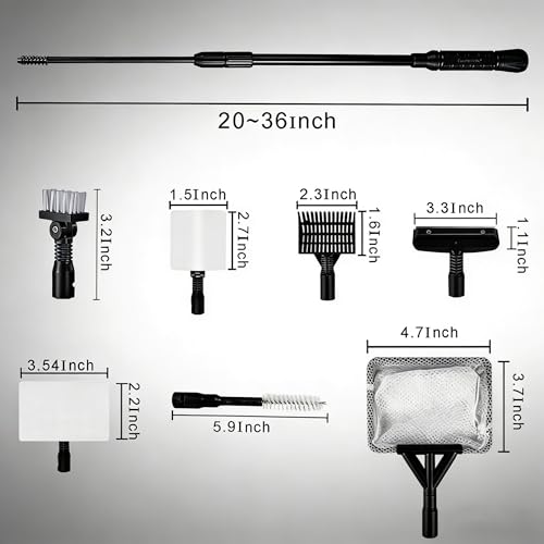6IN1+1 (2026 New Upgrade Edition) Aquarium Cleaning Tools Long Handle Adjustable Length 20~36Inches Fish Tank Cleaner Kit Algae Scraper Scrubber Brushes Set - size: 20~36In