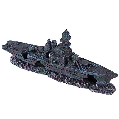 Uniclife Aquarium Shipwreck Decoration Resin Sunken Ship Decor Ornament for Small Betta Fish Tank