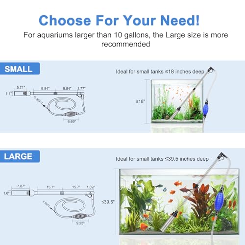 fishkeeper Quick Aquarium Siphon Pump Gravel Cleaner - 256GPH / 80GPH Adjustable Powerful Fish Tank Vacuum Gravel Cleaning Kit for Aquarium Water Changer, Sand Cleaner, Dirt Removal