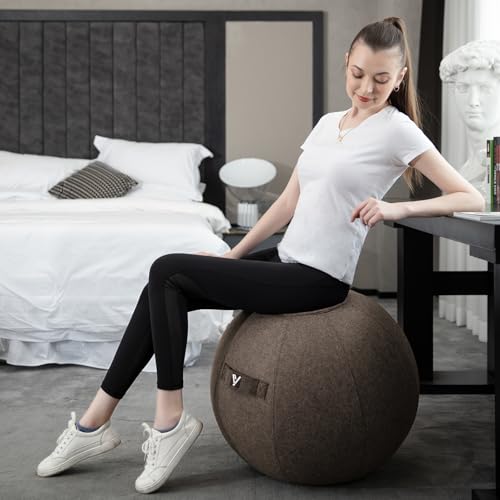 Sitting Ball Chair for Office and Home, Pilates Exercise Yoga Ball with Cover for Balance, Stability and Fitness, Ergonomic Posture Exercise Ball Seat with Handle and Pump - color: Gold brown