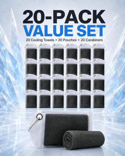 Pack of 20 Cooling Towel 40x12'' Ice Towel for Neck and Face Microfiber Chilly with Bag Breathable Yoga Gym Stay Cool Towels Sweat Rag for Workout Running Camping Pilates Beach, Dark Gray - color: Dark Gray