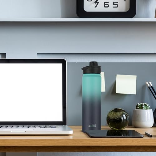 HASLE OUTFITTERS Insulated Water Bottle 22 oz Double Wall Stainless Steel Water Bottle Wide Mouth with Straw Lid & Spout Lid Keeps Cold or Hot(Green Blue Gradient,1) - color: Green Blue Gradient, size: 22 Ounces