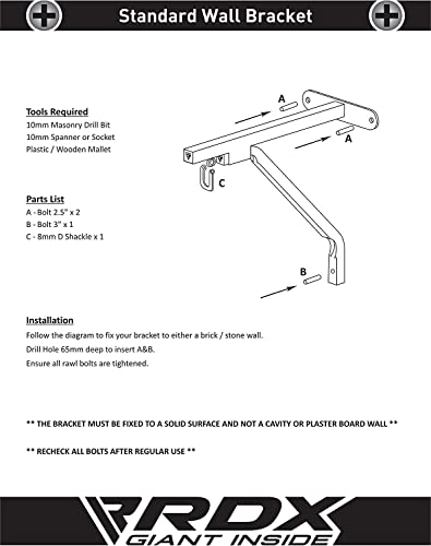 RDX Mount Hanger Wall Bracket, Boxing Punch Bag 16 Gauge Heavy Duty Iron Bar, Steel Hanging Fixings D-Shackle, Boxing MMA Kickboxing Muay Thai Punching Training, Outdoor Fitness Home Gym