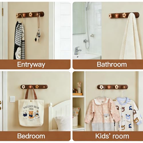 Kids Coat Rack Wall Mount - Wood Cute Flower Coat Hooks for Hanging Clothes,Purse,Robe,Towels,Backpack,Modern Decorative Walnut Wall hooks Heavy Duty Hanger for Girls Nursery,Bathroom,Entryway&Bedroom - size: SH-4 Hooks