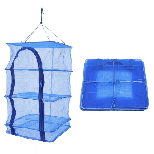 4 Layer Fish Mesh Hanging Drying, Folding Fish Drying Net, Vegetable Fish Dishes Mesh Hanging Drying Net with Zipper Opening for Shrimp Fish Fruit Vegetables Herb