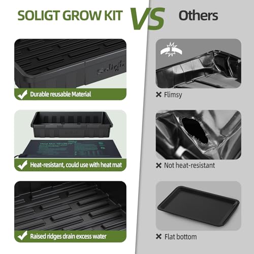 SOLIGT Extra Thick Heavy Duty 10 Pack Seed Starting Trays - Microgreens Growing Trays Seedling Plant Germination Starter Tray Transplant Fodder Flats, No Holes, No Leakage, Reusable, 14 * 10.8 * 2.3" - size: 1014