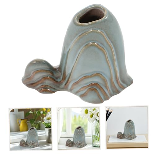 Ceramic Miniature Mountain Figurine Bonsai Decor for Fish Tank Calligraphy Brush Holder Sturdy Landscape Ornament for Zen Garden and