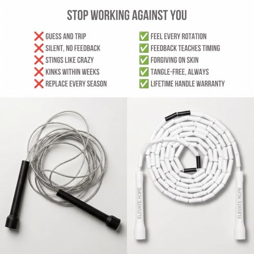 Elevate Rope Beaded Jump Rope, 1 in Beads, 10 ft Adjustable, Segmented - color: Black/White