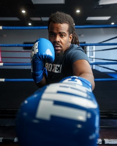 TITLE Boxing Inferno Intensity Lace Training Gloves - MMA, Kickboxing, Punching Bag, Sparring - 14, 16, 18oz - color: Blue/White, size: 14 oz